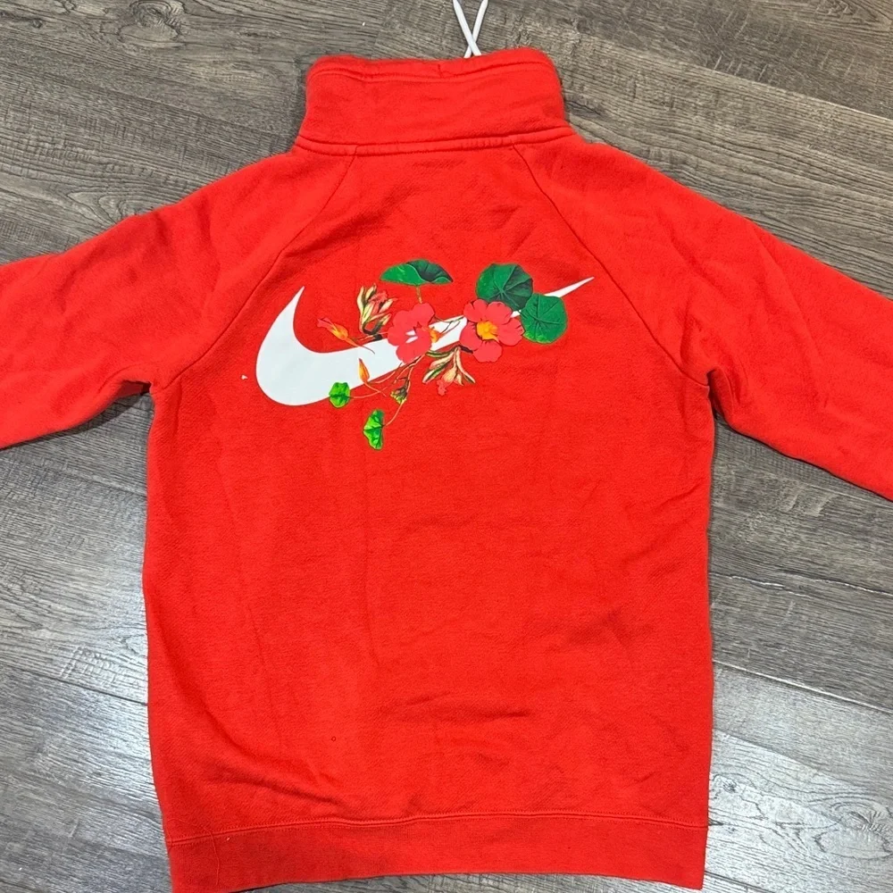 Nike Red Quarter Zip Women’s XS with Floral Swoosh